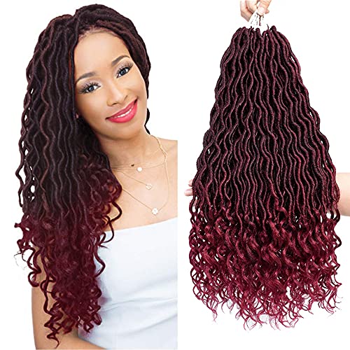 8 PCS/Lot Goddess Locs Crochet Hair 18 Inch Wavy Curly Faux Locs Crochet Hair Braiding Hair With Curly End Soft Locs Cro