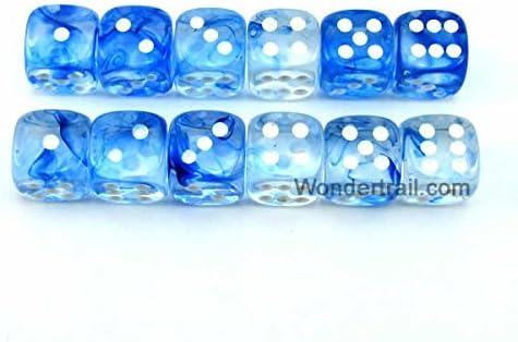 Wondertrail WCX27866E12 Blue Nebula Dice with White Pips D6 12mm (1/2in) Chessex