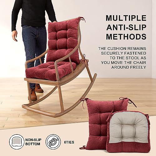Image of Lokex Rocking Chair Cushion Only,Tufted Non-Slip Comfortable Rocking Chair Cushions Indoor with Ties,Striped Rocking Chair Pads (Burgundy-S2064-10, 21x17 /17x17)