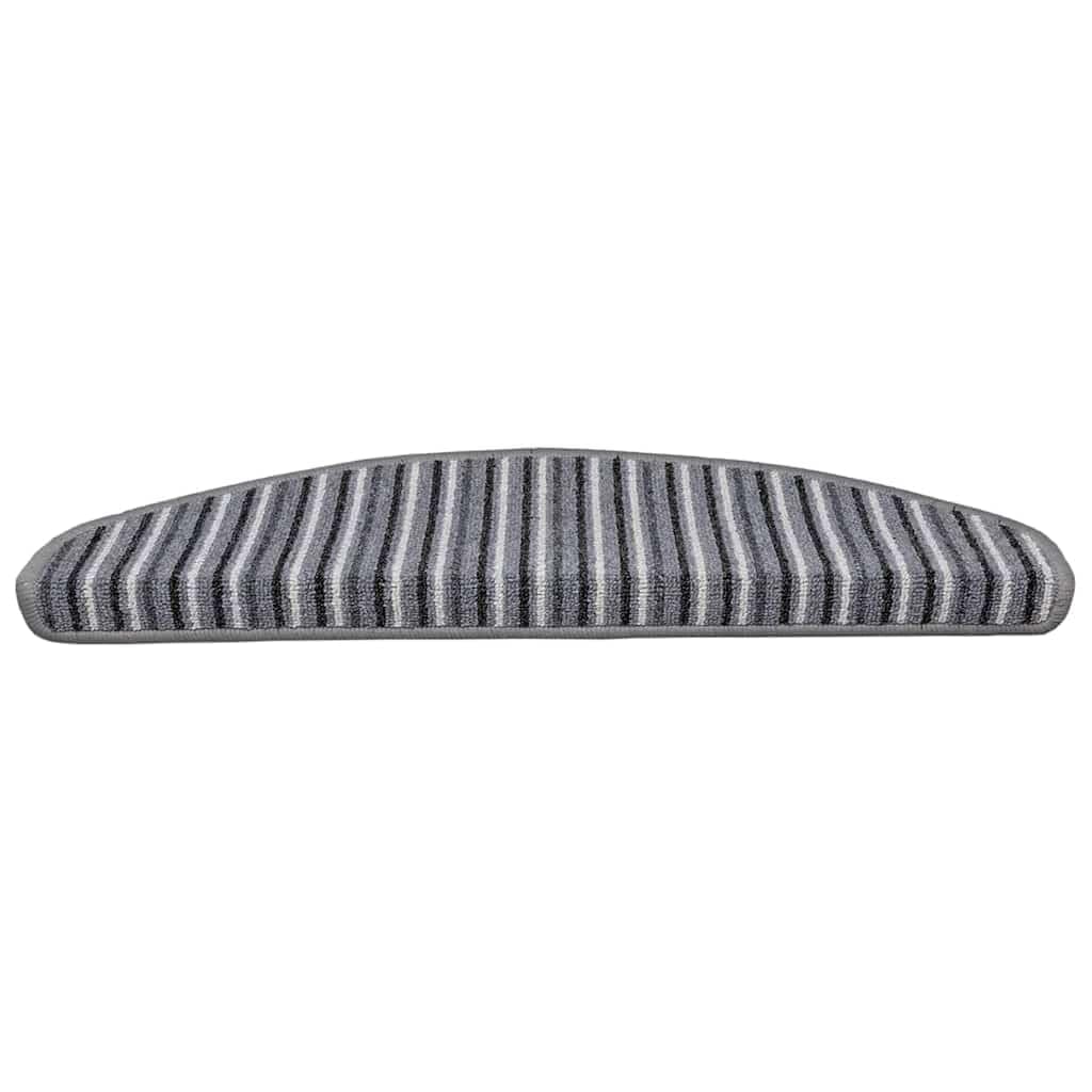 Selbstklebende Stufenmatten 15er Set Grau 65x21 cm Halbrund Gestreift Lärmreduzierend Rutschfester Treppenschoner aus 100% Polypropylen Modernes Design für Flur Wohnzimmer Schlafzimmer