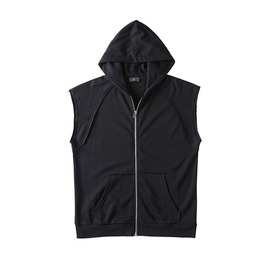 Amazon.co.jp: Vest Men's Down Men's Casual Slim Fit Zip Up Hoodie Jacket  Vest, Sleeveless Pocket Plain Hooded Vest Wist Coat Vest Stylish (Color:  Black, Size: L) : Clothing, Shoes u0026 Jewelry