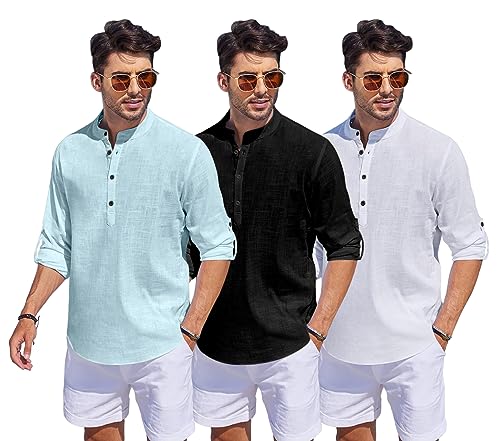 Image of Combo of Men Solid Cotton Blend Straight Kurta Shirt Pack of 3