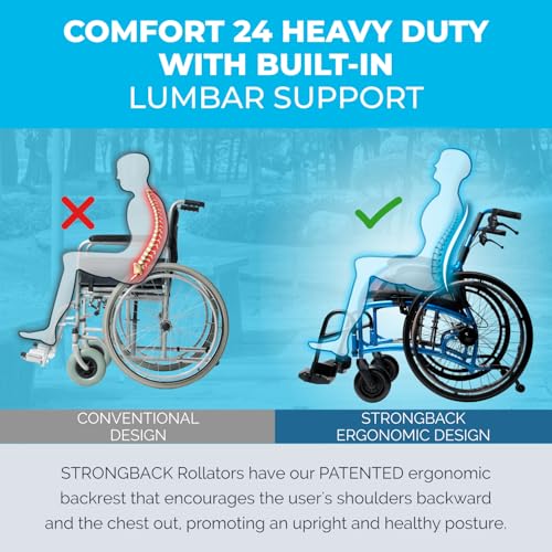 Strongback Mobility 24HD Heavy Duty Wheelchairs for Adults – Lightweight Foldable Transport Chair with Ergonomic Back Support, Portable Design and Durable Frame, 22” Seat Width, 375 lbs Capacity