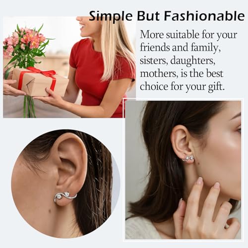 EPIRORA Silver Earrings for Women Trendy, 14K White Gold Plated Geometric S-Shape Cubic Zirconia Stud Earrings for Women Hypoallergenic, Unique Jewelry Gift for Her on Valentine's Day, Birthday, Party by EPIRORA - Used condition - Image 7