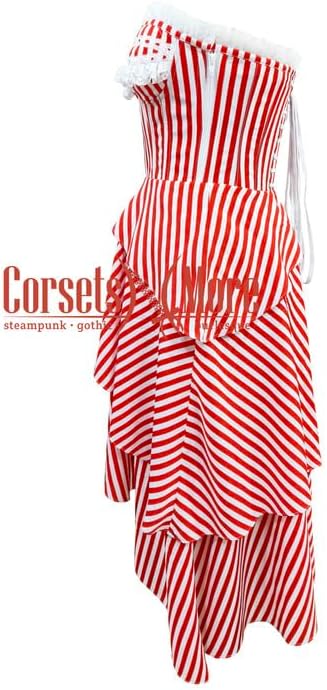 Women's Red & White Striped Corset Dress - Satin Exotic Bustier for Burlesque & Gothic Costumes