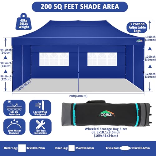 COBIZI-10×20-Pop-Up-Canopy-with-6-SidewallHeavy-Duty-Canopy-UPF-50-All-Season-Wind-Waterproof-Commercial-Outdoor-Wedding-Party-Tents-for-Parties-Canopy-Gazebo-with-Roller-Bag10-x-20-ft-Dark-Blue COBIZI 10×20 Pop Up Canopy with 6 SidewallHeavy Duty Canopy UPF 50 All Season Wind Waterproof Commercial Outdoor Wedding Party Tents for Parties Canopy Gazebo with Roller Bag10 x 20 ft Dark Blue