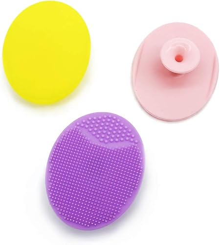 Cepillo de limpieza facial manual de silicona depurador facial con mango para hombres y mujeres exfoliante piel muerta amarillo rosa morado3-Pack