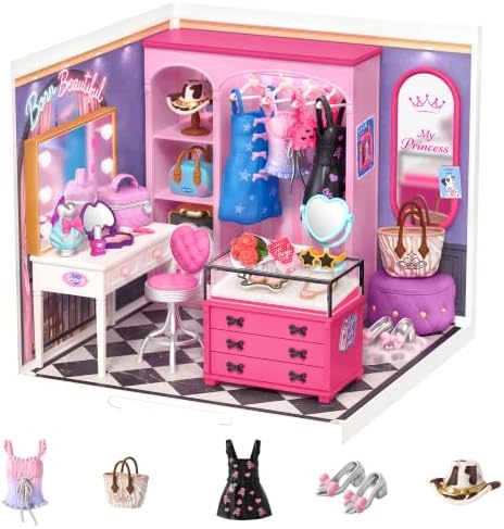 Rolife Super Creator Baddie Closet Miniaturhaus Bausatz | Schöner Miniaturhaus Bausatz — entspannendes Hobby, tolle Deko auf Regal, klasse Geschenk für Töchter.
