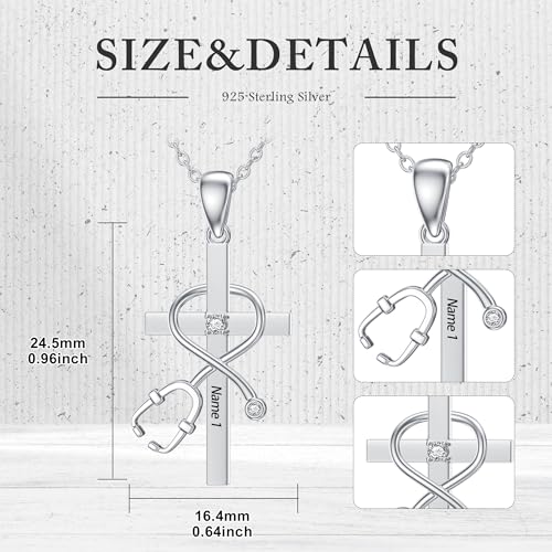 Diamond Nurse Stethoscope Cross Pendant Necklace 925 Sterling Silver Medical Assistant Jewelry Gift for Women Registered Nurse Doctor Medicine Necklace Medical Student Graduation Birthday Jewelry Gift Nurse Week Jewelry Gifts4