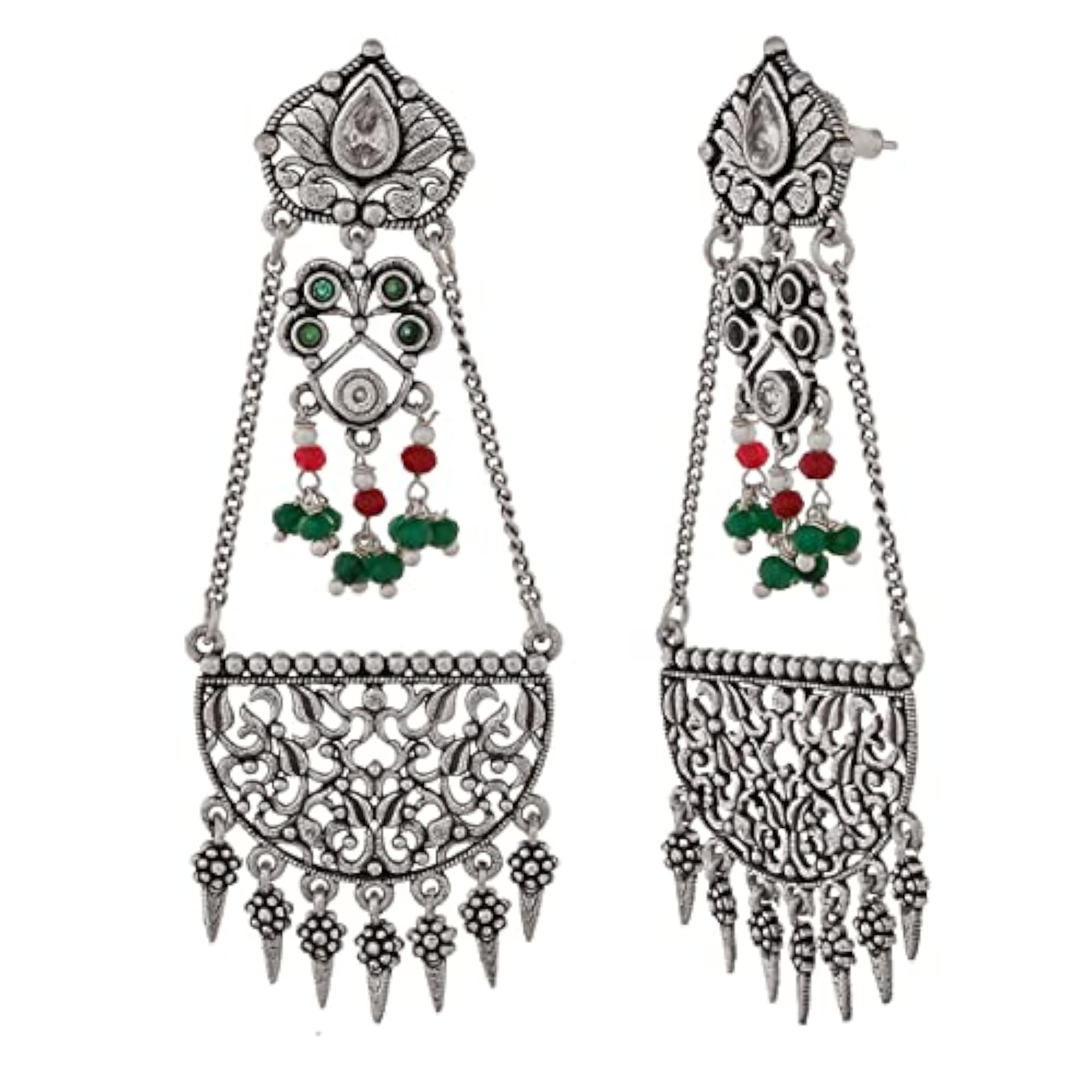 Abharan Oxidised Plated Earrings with Embellishments