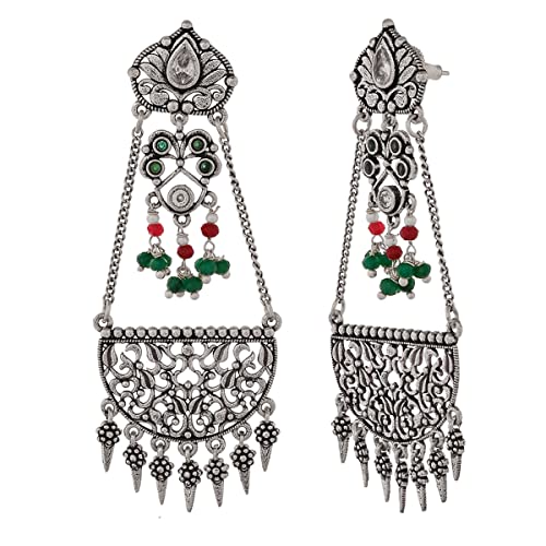Abharan Oxidised Plated Earrings with Embellishments