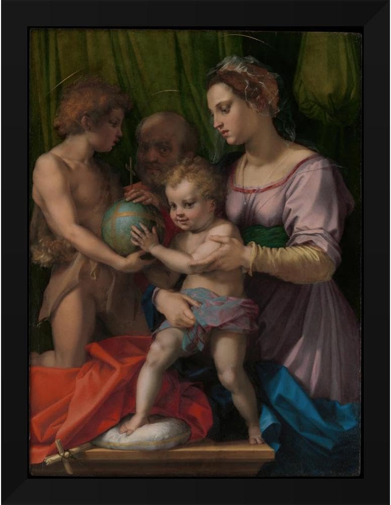 Andrea Del Sarto 19x24 Black Modern Framed Art Print Titled: The Holy Family with the Young Saint John the Baptist (Ca. 1528)