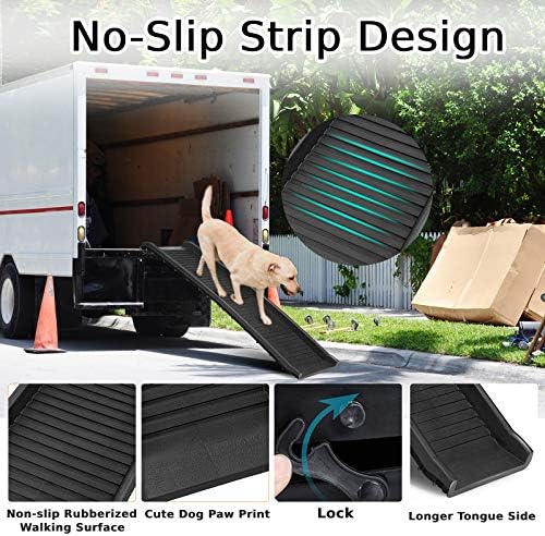 COSTWAY Foldable Pet Ramp, Portable Pets Ramps with Non-Slip Surface, Plastic Cats Dogs Steps for Car Van Travel (155 x 40cm)