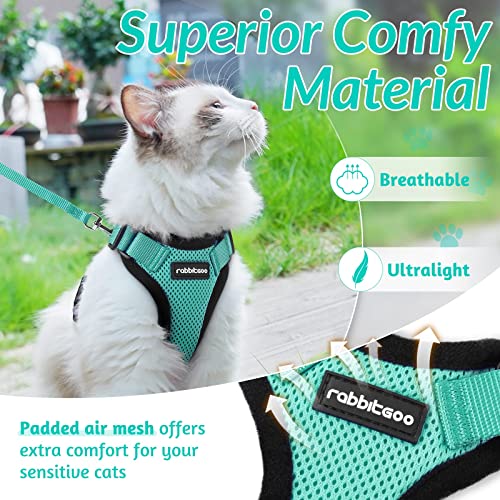 Rabbitgoo Cat Harness And Leash For Walking, Escape Proof Soft Adjustable Vest Harnesses For Cats, Easy Control Breathable Reflective Strips Jacket, Emerald, S #TOP3