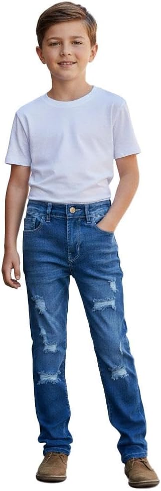 A2Z Kids Boys Relaxed Straight Fit Boot Cut Ripped Jeans Comfortable Stretchy Loose Fit Cotton Jeans Boys Age 5-14 Years