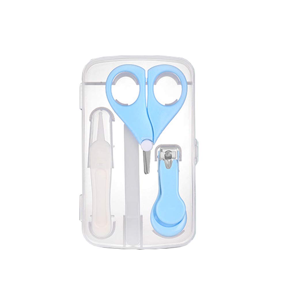 Kit de Manicura para Bebés 4 en 1 Bebé Cortauñas Conjunto, Kit Manicura Bebés Incluye Cortauñas, Tijeras de Seguridad, Lima de Uñas, Pinza de Nariz, Adecuado para Bebés de 1-2 Años(Azul)