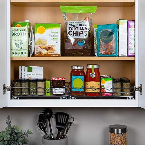 Pull Out Spice Rack Organizer for Cabinet  Heavy Duty Chrome Slide Out Spice Rack 12 3/8 "Wx 10-3/8"D x 2-1/8 H for Upper Kitchen Cabinets and Pantry Closet, For Spices, Sauces, Canned Food etc.