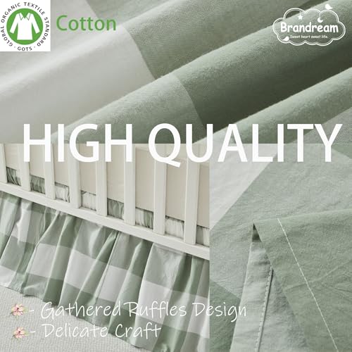 Image of Brandream Gingham Gathered Crib Skirt, Baby Boy, Baby Girl, Gender Neutral Crib Skirt, 100% Cotton, 4-Sided, Green Buffalo Plaid Toddler Bedskirt Farmhouse Chic Nursery Crib Bed Skirt Dust Ruffle