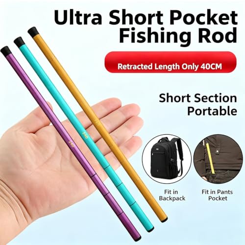 Section Fishing Rod for Backpack Trips, Telescopic Fiberglass Hand Rod with 40cm / 15.74in Collapsed Frame Backpack Fishing Compact Hand Travel Freshwater Youth Beginner Creek Shore Dock Shrimp Pocket - Image 2