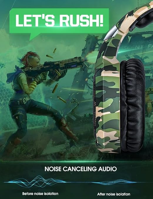 Gaming Headset with Microphone, Gaming Headphones for PS4 PS5 Xbox One PC with LED Lights, Playstation Headset with Noise Reduction 7.1 Surround Sound Over-Ear and Wired 3.5mm Jack (Red)