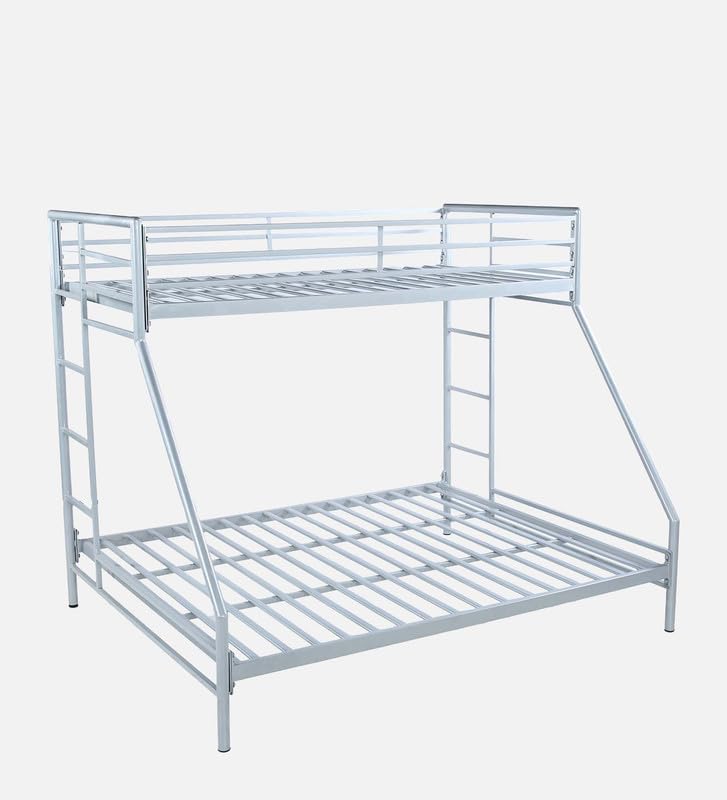 Image of Twin Over Twin Metal Bunk Bed | Bunk Bed Without Storage for Kids & Adult | Double Decker Cot for Kids Room | Space-Saving | Metal Bunker Cot (Mattress Not Included) (Silver Grey M)