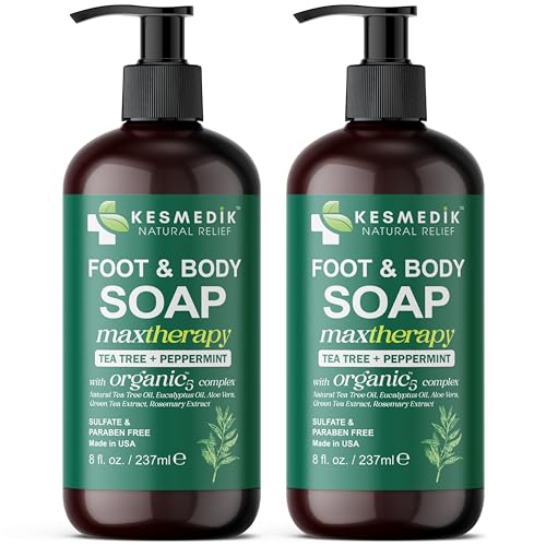 KESMEDIK Tea Tree Oil Foot & Body Soap with Peppermint, Cleanses, Refreshes & Soothes Itchy Skin, Antifungal & Antibacterial Support for Ringworm, Athlete’s Foot, Jock Itch & Demodex, 2-Pack