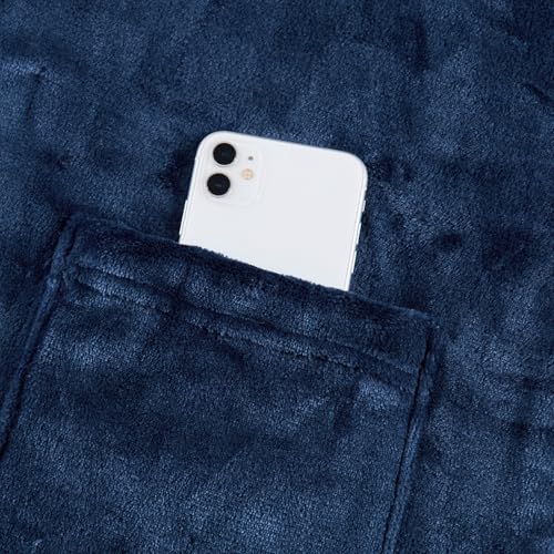 ALISISTER Peignoir Homme à Capuche en Flanelle Polaire Douce avec Poches - Robe de Chambre Confortable pour la Maison, Bleu Marine, Taille L – vue 5