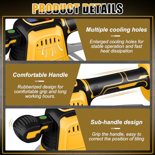 Fliesenleger Maschine Elektrische für Dewalt 18V,20v, Elektrische Fliesenvibrator 148 x 148 mm Saugnapf 10 Gänge Einstellbar 160kg Aufnahmekapazität von Fliesen & Wandfliesen (Ohne Akku)