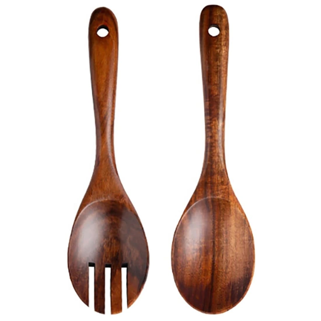 Hndhbfgrt Japanese Style Wooden Spoon Fork Cutlery Set 2 Pieces Large Long Handle Salad Scoop Serving Dinnerware Kitchen Utensils