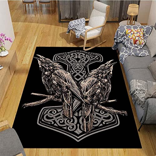 Kurzflor Teppich 3D Wikinger keltischer Knoten Rune Teppich Matten rutschfeste FußMatte Baum des Lebens Fenrir Muster Kinder Spielteppiche FüR Schlafzimmer Flur Wohnzimmer Boden Teppich 100x150 cm Cover