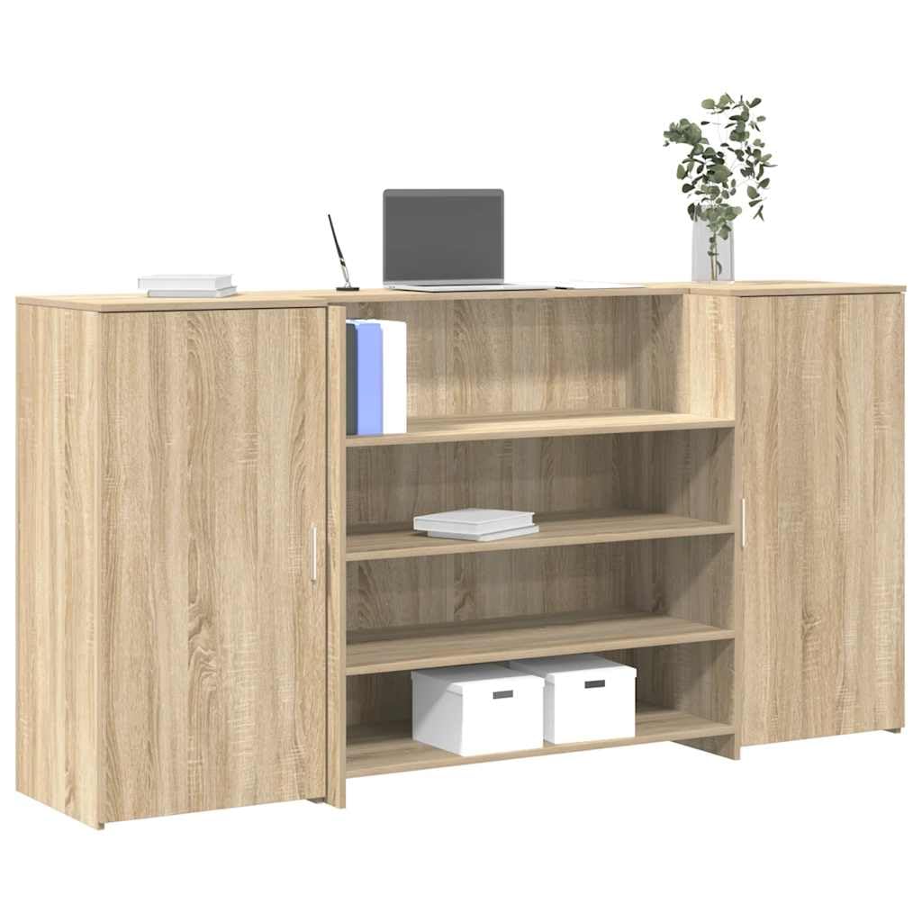 Banco reception Sonoma rovere 200 x 50 x 103,5 cm, materiale in legno, con bancone integrato, robusto mobile da ufficio per reception, scrivania versatile con spazio di archiviazione
