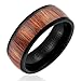 8MM Men's Titanium Ring Wedding Band | Black Plated with Dark Wood Inlay | Domed Top