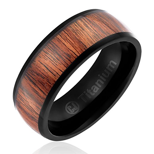 Cavalier Jewelers 8MM Titanium Promise Engagement Rings for Men | Wedding Bands for Him | Black Plated with Dark Wood Inlay [Size 10]