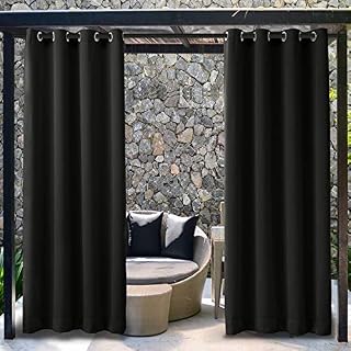 TWOPAGES Outdoor Cabana Curtain Blackout Privacy Curtain with Rustproof Grommet Extra Wide Black