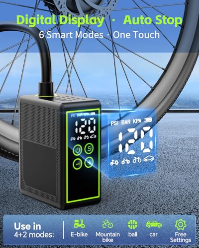 Yetour Bike Pump - Metal-Cylinder 150PSI Portable Electric Pump with Pressure Gauge, Rechargeable Mini Bicycle/Moto Tire Inflator, 0 to Full in 1 Min20s for Adult Bikes — view 6