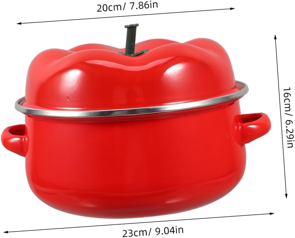 PRETYZOOM Vintage Enamel Soup Pot with Lid Deep Cooking Pot for Stews and Soups Induction Compatible for Home Kitchen Use