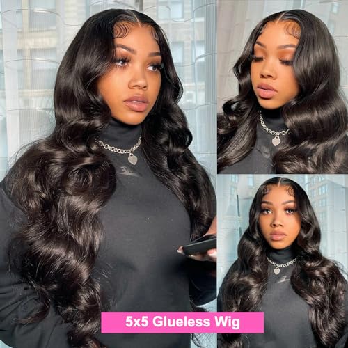 wear and go glueless wigs human hair pre cut hd lace 5x5 body wave lace wigs human hair pre plucked 180 density 3 seconds to wear glueless wigs for beginners 28 inch black