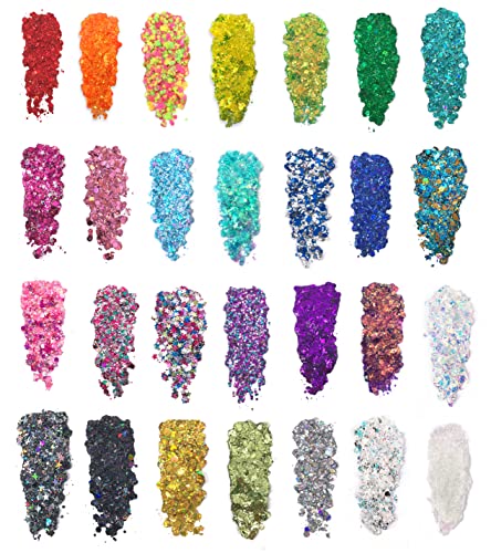 Chunky Glitter Gel - Pro Pallet - 28 Colors Holographic Body Glitter Gel For Body, Face, Hair - Vegan & Cruelty Free - Electric Bliss Beauty (28 Pack) #TOP2