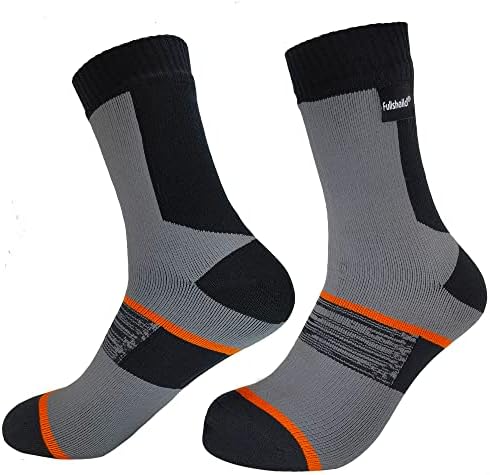 Fullsheild 100% Waterproof Hiking Socks for Men Women Cold Weather Outdoor Athletic Mid-calf Gear Camping Trekking Skiing Fishing Camping Black&Grey Extra Large