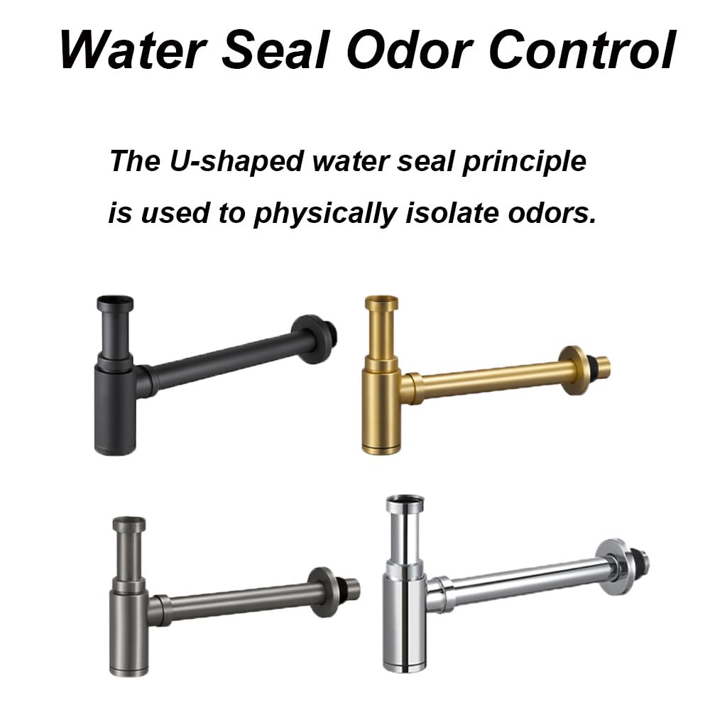 Sifone Lavandino Bagno Rotondo In Acciaio Inox - Design Antiodore Con Scarico A Parete (Oro Spazzolato) - Foto 8