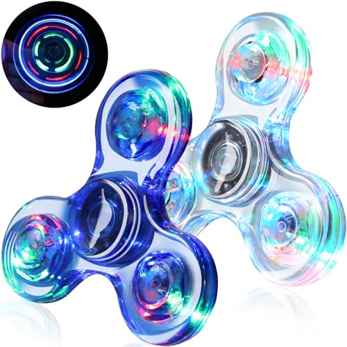SCIONE 2Pack LED Light up Fidget Spinners for Kids, Sensory Fidget Toys for Kids Adults, Glow in The Dark Spinner Toys for Teens Boys Girls Gifts Classroom Prizes, ADHD Stress Anxiety Relief Fidgets