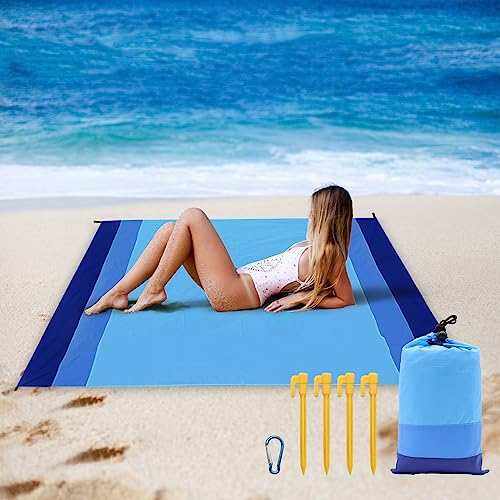 Ztmak Beach Blanket Large Size 79"X83" Sandproof Waterproof Lightweight Beach Mat For 4-7 Adults Travel Party Camping Hiking Picnic Blanket (Gradient Blue) #TOP3