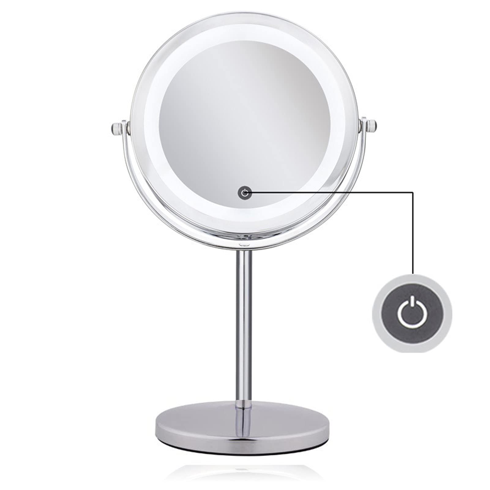 SWOZLED Lighting Makeup Mirror, Double-Sided Rotating Makeup Mirror with Normal And 5 Times Magnification, Suitable for Bedroom, Hotel, Bathroom,Metallic,Mirror ring5x
