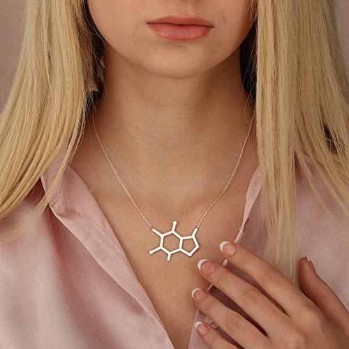 Sterling Silver Caffeine Molecule Charm Necklace, Chemistry Science Jewelry By Hstudio With 17.7 To 19.6 Inches (45 Cm To 50 Cm) Adjustable Chain Hs9175 #TOP22