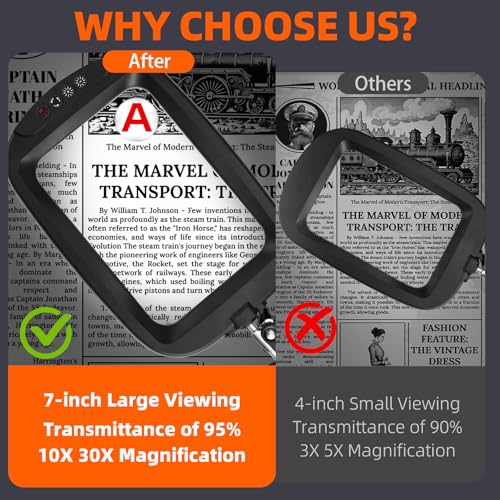 10X 30X Extra Large Magnifying Glass with Light and Stand,7-inch Lighted Magnifying Glass,5 Color Modes Stepless Dimmable,Rectangle Hands-Free Magnifier Desk Lamp for Reading Craft DIY Close Work Bl by NZQXJXZ - Image 2