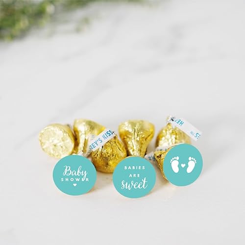 Miniatura 9 de Andaz Press Trío de etiquetas de gotas de chocolate, se adapta a besos, baby shower, azul bebé, paquete de 216