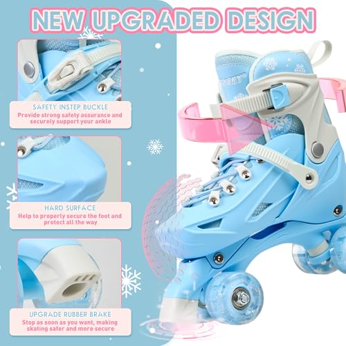 OBENSKY Kids Roller Skates for Girls Boys Ages 4-6 5-8 6-12 8-12, Adjustable Sizes Skates Shoes with All Light up Wheels, Patines para Niñas, Birthday Gift for Indoor Outdoor, Pink & Blue by OBENSKY - Used condition - Image 3