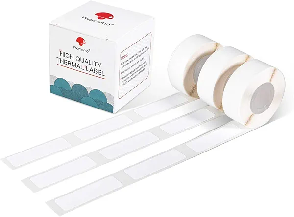 Phomemo Adhesive Labels for D30 Portable Thermal Bluetooth Label Maker, 3/8" X1 7/8" (12mm X 50mm) 130 Labels/Roll, D30 Thermal Printing Label Paper, 3 Roll,White