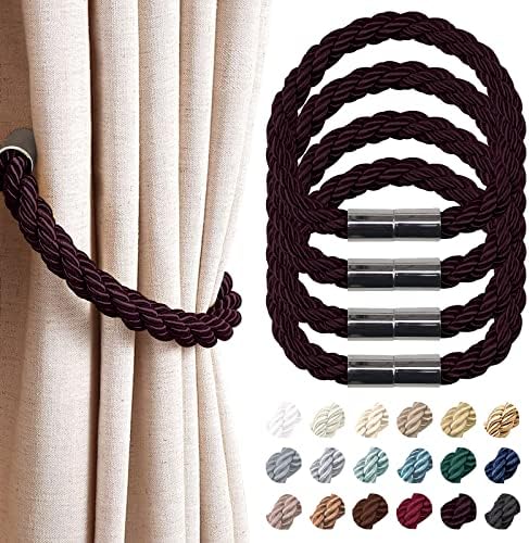 Pretty Jolly 2 Pack Strong Magnetic Curtain Tiebacks Modern Simple Style Drape Tie Backs Convenient Decorative Weave Rope Curtain Holdback for Thin or Thick Home & Office Window Drapery (Black)