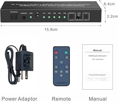 Miniatura 7 de 5 en 1 salida 4K 60Hz HDMI Switch Extractor de audio con óptico y salida de 0.138 in, divisor de audio HDMI 2.0 compatible con HDR 10, HDCP 2.2,